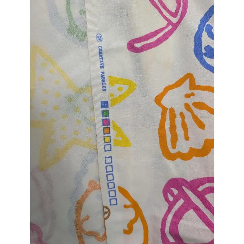 Vintage Creative Fabrics 60x134 In Beach Shells Fish Neon Novelty Print Fabric